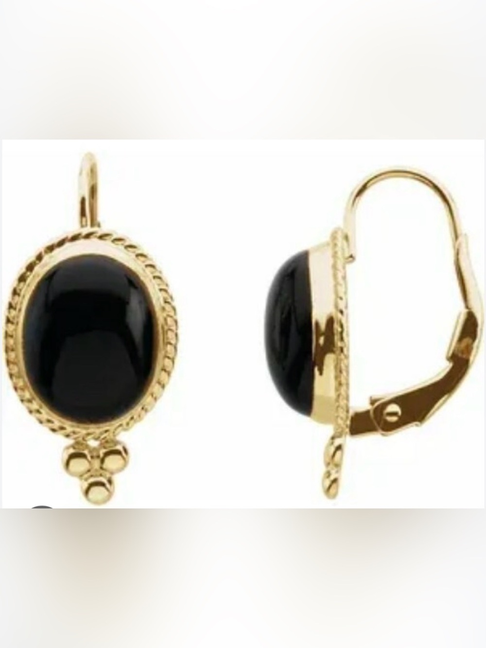 Gold and Black Onyx Oval Dangle Earrings - Classic Women's Jewelry